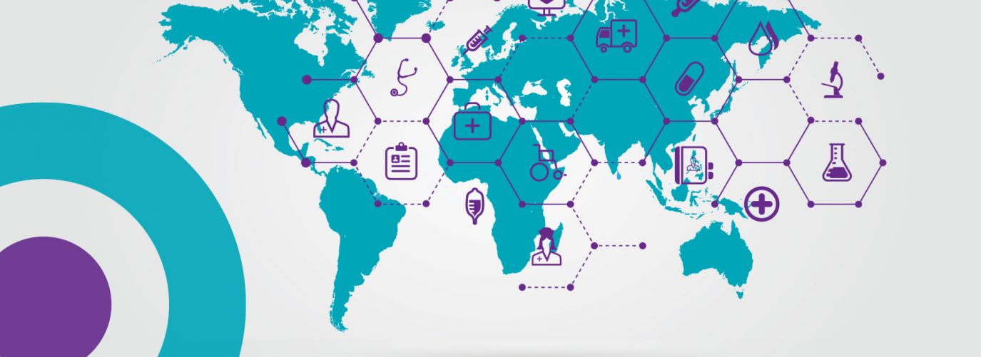 graphic with HPP logo, world map, and various medical icons