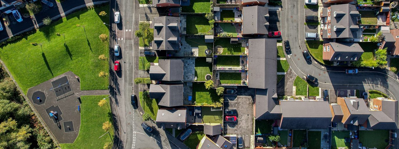 Urban housing area with a communal park